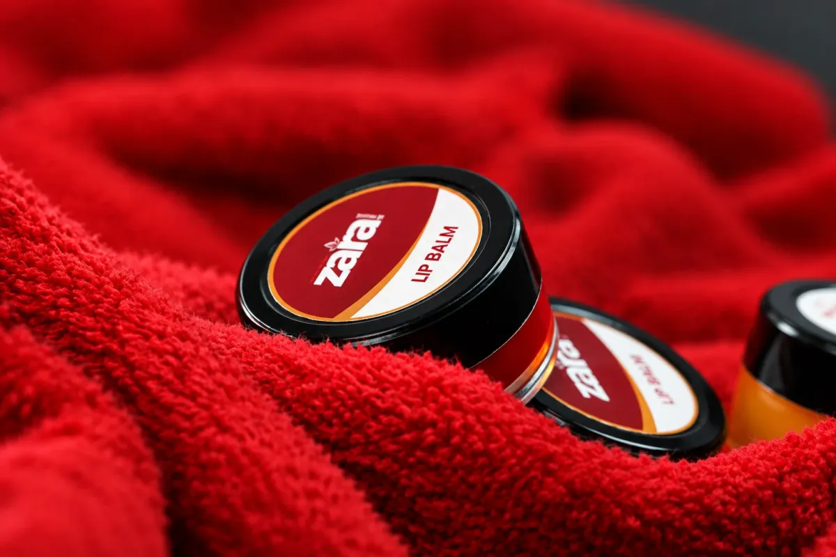 A Zara lip balm jar, close up